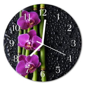Nástěnné hodiny obrazové na skle - Orchidej fialová