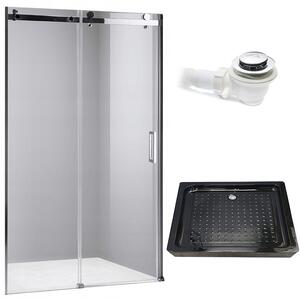 BPS-koupelny Posuvné sprchové dveře HYD-PD03B 100 chrom/transparent pro instalaci do niky + vanička HYD-OSV-SXL03C 100x80 černá