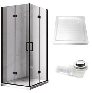 BPS-koupelny Čtvercový sprchový kout HYD-SK08B 80x80 černá/transparent + vanička HYD-SSV-SXL02A bílá