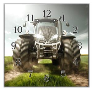Nástěnné hodiny 30x30cm traktor na polní cestě - plexi