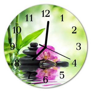 Nástěnné hodiny obrazové na skle - Orchidej a zen