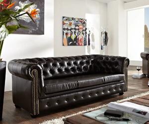 Chesterfield Bis Pohovka 3M tmavě hnědá s puncy