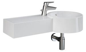 PETIT Umyvadlo 77 cm na zeď kruhové, s odkládací plochou vlevo, s otvorem pro baterii, s přepadem, alpine white