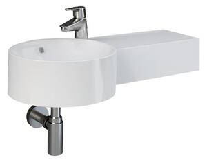 PETIT Umyvadlo 77 cm na zeď kruhové, s odkládací plochou vpravo, s otvorem pro baterii, s přepadem, alpine white