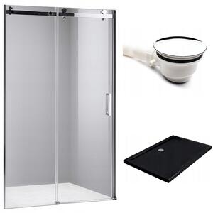 BPS-koupelny Posuvné sprchové dveře HYD-PD03C 110 chrom/transparent pro instalaci do niky + vanička HYD-OSV-ST03B 100x80 černá