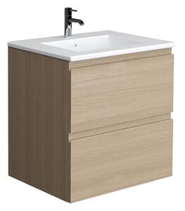 JOY Skříňka závěsná 60 cm pod umyvadlo, 2 zásuvky full výsuv se soft-close, Techwood, scandinavian oak