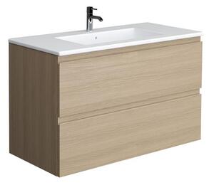 JOY Skříňka závěsná 100 cm pod umyvadlo, 2 zásuvky full výsuv se soft-close, Techwood, scandinavian oak