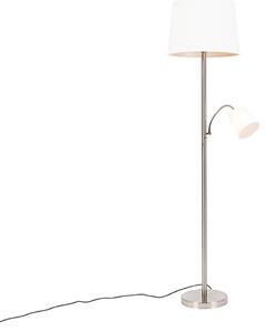 Chytrá stojací lampa ocelová s bílým stínidlem včetně WiFi A60 a E14 - Retro