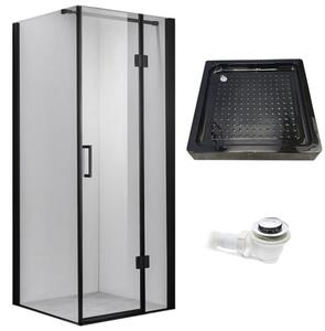 BPS-koupelny Čtvercový sprchový kout HYD-SK1390A 80x80 černá/transparent + vanička HYD-SSV-SXL02A černá