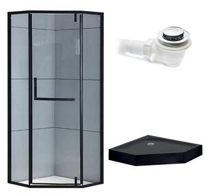 BPS-koupelny Pětiúhelníkový sprchový kout HYD-PK4026A 80x80 černá/transparent + vanička HYD-PSV-SXL07A černá