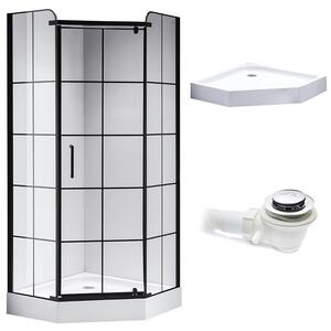 BPS-koupelny Pětiúhelníkový sprchový kout HYD-PK06B 90x90 černá/transparent + vanička HYD-PSV-SXL07B bílá