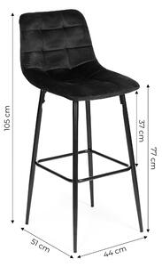 Barová židle, vysoká židle, podnožka, černý samet