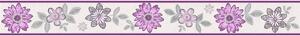 Bordura na zeď samolepicí - Květy s lístky fialové