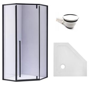 BPS-koupelny Pětiúhelníkový sprchový kout HYD-PK07A 80x80 černá/transparent + vanička HYD-PSV-ST07A bílá