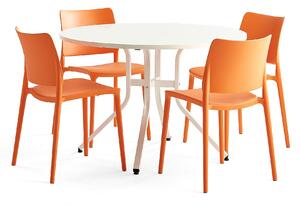 AJ Produkty Sestava Various + Rio, 1 stůl a 4 oranžové židle