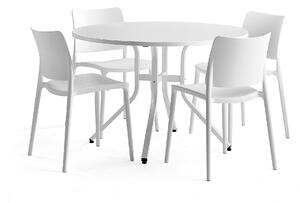 AJ Produkty Sestava Various + Rio, 1 stůl a 4 bílé židle