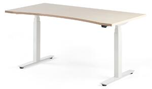 AJ Produkty Výškově nastavitelný stůl MODULUS, vykrojený, 1600x800 mm, bílý rám, bříza