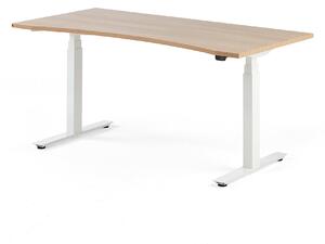 AJ Produkty Výškově nastavitelný stůl MODULUS, vykrojený, 1600x800 mm, bílý rám, dub