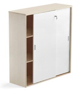 AJ Produkty Skříň s posuvnými dveřmi MODULUS XL, uzamykatelná, 1200x1200 mm, bříza, bílé dveře