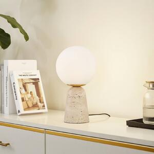 Lindby Stolní lampa Kirstan, béžová, bílá, sklo, kámen, 33 cm, Bílá / opál, Obývací pokoj / jídelna, Kámen, Moderní 2