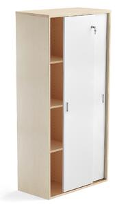 AJ Produkty Skříň s posuvnými dveřmi MODULUS, uzamykatelná, 1600x800 mm, bříza, bílé dveře