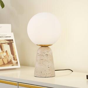 Stolní lampa Lindby Kirstan, béžová, bílá, sklo, kámen, 33 cm