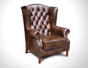 Chesterfield Harold Kožené křeslo na vysokých nohách puncované tmavě hnědé