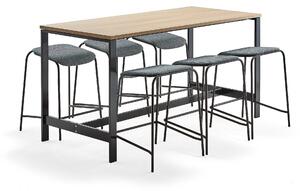 AJ Produkty Sestava VARIOUS + ATTEND, stůl 1800x800x900 mm, dub + 6 modrošedých stoliček