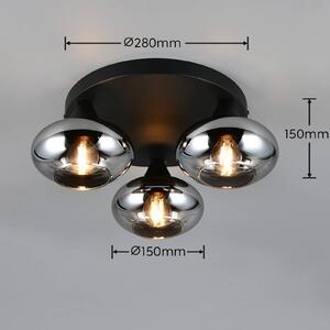 Reality Leuchten Stropní světlo Divina, kouřová barva, Ø 39 cm, 3 žárovky, sklo, stmívatelný, Hliník / šedá / zinek, Obývací pokoj / jídelna, Sklo, Moderní
