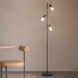 Reality Leuchten Stojací lampa Cadiz, černá/jantarová, 3 žárovky, výška 154 cm, Černá, Obývací pokoj / jídelna, kov, Moderní