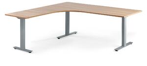AJ Produkty Rohový psací stůl MODULUS, T-nohy, 2000x2000 mm, stříbrný rám, dub