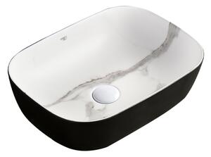 BPS-koupelny Keramické umyvadlo na desku HYD-MTB-MAR1-455 45,5x32,5 cm, bílý mramor/černá