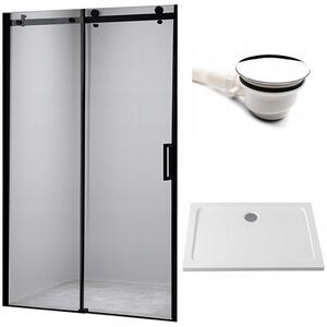 BPS-koupelny Posuvné sprchové dveře HYD-PD03C 110 černé/transparent pro instalaci do niky + vanička HYD-OSV-ST05D 110x70 bílá