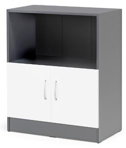 AJ Produkty Kancelářská skříň FLEXUS, 925x760x415 mm, dveře + 1 otevřená police, šedá/bílá