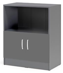 AJ Produkty Kancelářská skříň FLEXUS, 925x760x415 mm, dveře + 1 otevřená police, šedá