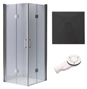 BPS-koupelny Čtvercový sprchový kout HYD-SK1290B 90x90 chrom/transparent + vanička HYD-SSV-RIKO černá