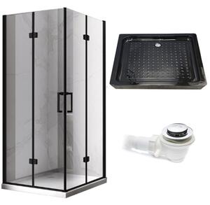 BPS-koupelny Obdélníkový sprchový kout HYD-OK12A 90x80 černá/transparent + vanička HYD-OSV-ST03E černá