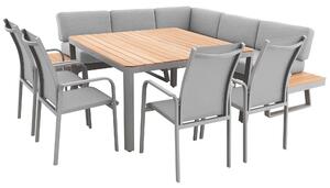 Doppler EXPERT PLUS AVERSA TEAK šedá, 4+2+1, hliníková jídelní souprava, pro 6 osob