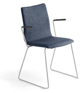 AJ Produkty Konferenční židle OTTAWA, s područkami, ližinová podnož, modrý potah, šedá