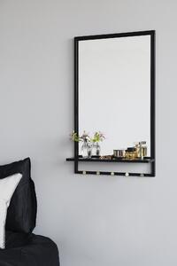 Černé nástěnné zrcadlo Rowico Ryan s poličkou a věšákem, 80 cm