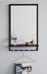 Černé nástěnné zrcadlo Rowico Ryan s poličkou a věšákem, 80 cm