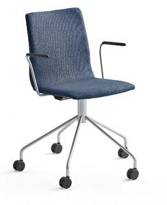 AJ Produkty Konferenční židle OTTAWA, s kolečky a područkami, modrý potah, šedá