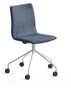 AJ Produkty Konferenční židle OTTAWA, s kolečky, modrý potah, bílá