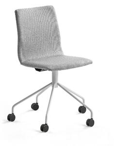 AJ Produkty Konferenční židle OTTAWA, s kolečky, stříbrně šedý potah, bílá
