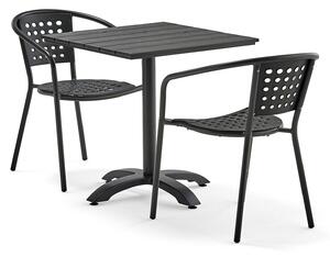 AJ Produkty Set zahradního nábytku Piazza + Capri, 1 čtvercový stůl + 2 černé židle