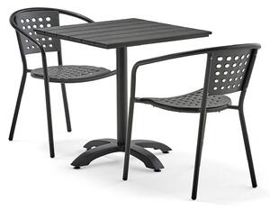 AJ Produkty Set zahradního nábytku Piazza + Capri, 1 čtvercový stůl + 2 šedé židle