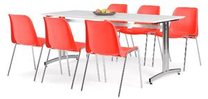 AJ Produkty Nábytkový set SANNA + SIERRA, stůl 1800x800 mm, bílá + 6 červených židlí
