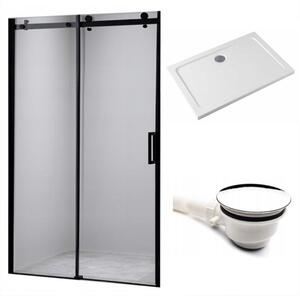 BPS-koupelny Posuvné sprchové dveře HYD-PD03D 120 černá/transparent pro instalaci do niky + vanička HYD-OSV-ST05E 120x70 bílá