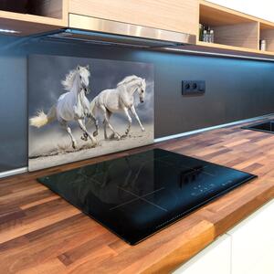 Kuchyňská deska skleněná Bílí koně pláž pl-ko-80x52-f-106869148