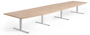 AJ Produkty Jednací stůl MODULUS, 5600x1200 mm, T-nohy, bílá podnož, dub